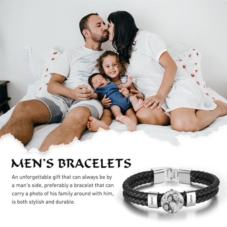 Bracciale in pelle da uomo con foto personalizzato,bracciale commemorativo,bracciale personalizzato con nome di famiglia,regali di anniversario,regalo per lui/lei,regalo per mamma/papà immagine 4