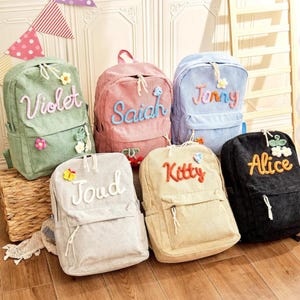 Sac à dos personnalisé pour enfant, sac d'école en velours côtelé avec nom brodé, sac à dos personnalisé pour tout-petit, sac à dos pour enfant, cadeau enfant, cadeau de rentrée