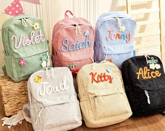 Zaino personalizzato per bambini, borsa scolastica in velluto a coste con nome ricamato, zaino personalizzato per bambini, zaino per bambini, regalo per bambini, regali per il ritorno a scuola