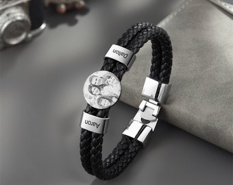 Bracciale in pelle da uomo con foto personalizzato,bracciale commemorativo,bracciale personalizzato con nome di famiglia,regali di anniversario,regalo per lui/lei,regalo per mamma/papà