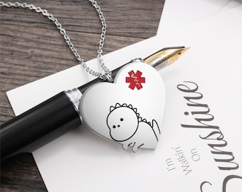 Cute Medical Alert Necklace for Kids,Heart Necklace Engraving Medical ID Tag,Kids Children Emergency/ID Necklace,Medical Necklace Men Women