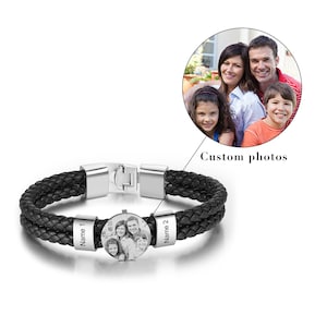 Bracciale in pelle da uomo con foto personalizzato,bracciale commemorativo,bracciale personalizzato con nome di famiglia,regali di anniversario,regalo per lui/lei,regalo per mamma/papà 2