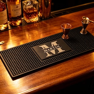 Tappetino da bar personalizzato con nome, tappetino da bar in gomma per whisky, regalo per papà, marito, decorazione per bar di casa