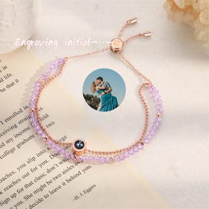 Custom Crystal Beaded Projection Bracelet,Crystal Bracelet with Photo,Double Bracelet,Adjustable Bracelet,Gift for Her,Valentine&#39;s Day Gifts
