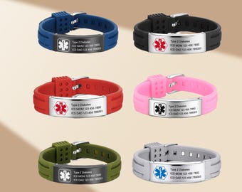 Personalized Medical Alert Bracelet for Men Women,Custom Medical ID Bracelet,Waterproof ID Bracelet,Gift for Epilepsy,Diabetes Patients