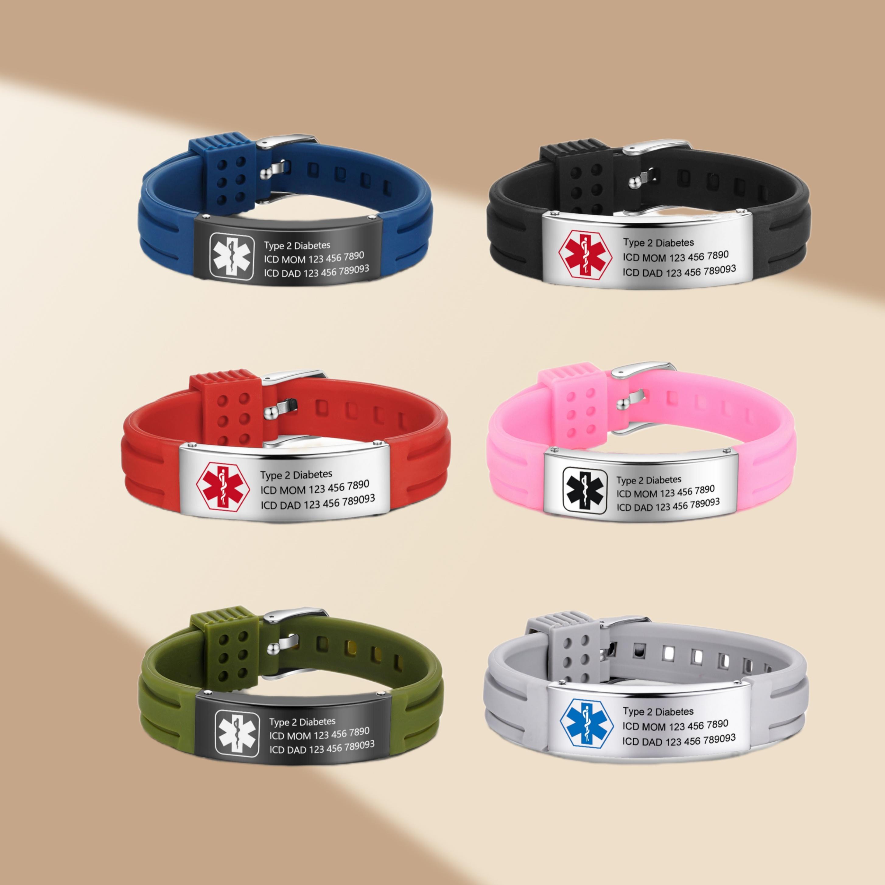 Sport Silicone Medical Alert Bracelets For Men Personalized Free Engraving Adjustable Waterproof