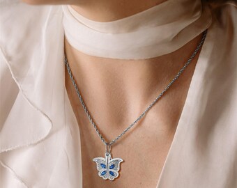 Women Butterfly Shell Photo Locket Necklace,Custom Photo Locket Necklace,Gift for Her,Anniversary Gift,Best Friend Gift,Gift for Mom