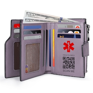 Personalisierte benutzerdefinierte medizinische ID-Brieftasche, medizinische QR-Code-Brieftasche, Leder gravierte Brieftasche, medizinische Notfallinformation, medizinische Brieftasche für Frauen