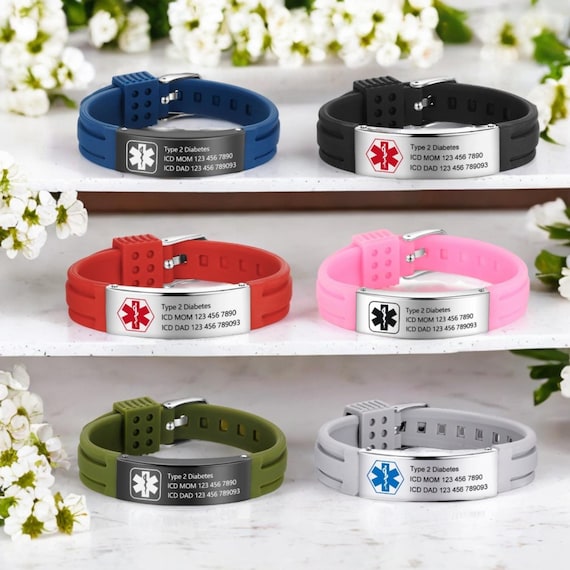 Personalized Silicone Medical Alert Bracelet, Adjustable Medical