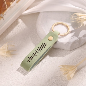 Leather keychain, custom music code keychain, engraved leather keychain, wedding gift, gift for friends