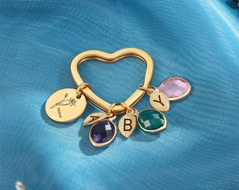 Personalized Name Letter Birthstone Keychain for Mum,Engraved Initial LetterKeychain,Mother's Day Gift,Custom Birthstone Keychain for Mother