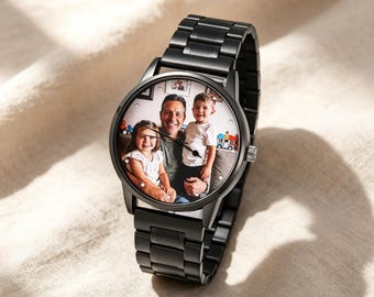 Personalisierte Foto-Armbanduhren für Männer, benutzerdefinierte Herren-Edelstahluhr, gravierte Uhr, Herrengedenkgeschenk, Trauzeugegeschenk