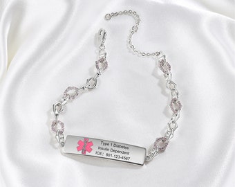 Pulsera de alerta médica personalizada para mujer, pulsera médica personalizada, pulsera de identificación de alerta de emergencia, regalo para epilepsia y alergias, pulsera de identificación para mujer.