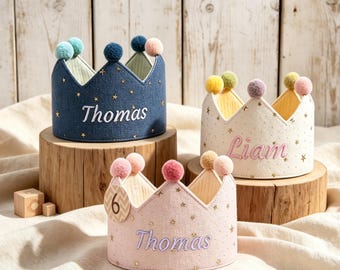 Personalized Birthday Crown, Custom Embroidered Name Fabric Party Hat, Toddler Birthday Hat,First Birthday Gift
