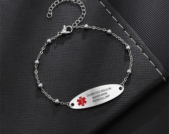 Personalize Women Medical Alert Bracelet,Custom Medical Bracelet,Emergency Alert ID Bracelet,Gift for Epilepsy, Allergies, and Diabetes