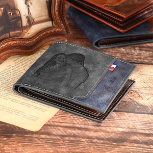 Benutzerdefinierte Foto Männer Brieftasche mit Anfangsnamen, personalisierte Foto PU-Leder Brieftasche für Vater / Ehemann / Freund, Vatertagsgeschenk, Geschenk für ihn