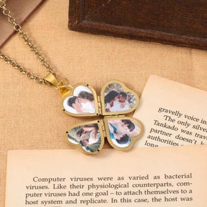 Personalisierte Herz Foto Locket Halskette - Herz Locket Halskette mit 4 Fotos -Drehbare Offene Medaillon Halskette -Weihnachtsgeschenk -Geschenk für Sie
