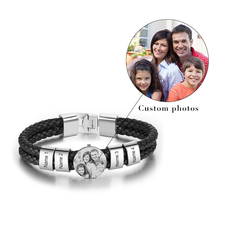 Bracciale in pelle da uomo con foto personalizzato,bracciale commemorativo,bracciale personalizzato con nome di famiglia,regali di anniversario,regalo per lui/lei,regalo per mamma/papà 4