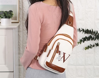 Personalized Leather Sling Bag for Women,Trendy Letter Crossbody Bag,Small Shoulder Bag, Travel Backpack,Chest Bag for Men,Gift for Her Him