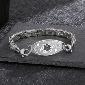 Bracelet d'identification médicale personnalisé,Bracelet d'identification médicale en acier inoxydable,Bracelet d'urgence,Allergie médicale,Cadeaux médicaux,Cadeau de Noël,Cadeaux pour lui