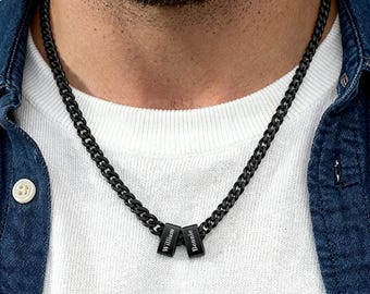 Custom Men Necklace With Name,Gift For Him,Name Bead Chain Necklace,Engraved Jewelry For Men,Date Necklace,Husband Gift,Christmas Gift
