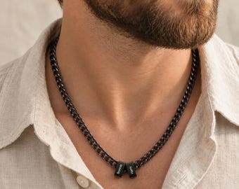 Custom Men Necklace With Name,Gift For Him,Name Bead Chain Necklace,Engraved Jewelry For Men,Date Necklace,Husband Gift,Christmas Gift