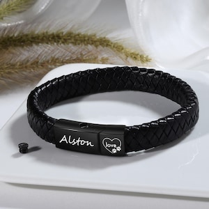 Spersonalizowana pleciona skórzana bransoletka na prochy, grawerowana urna pamiątkowa, biżuteria na ludzkie prochy, sierść psa lub kota, upominek na pamiątkę