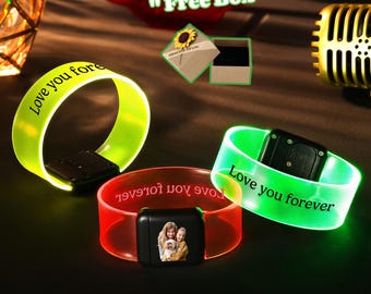 Personalized Glow Bracelets,LED Light Up Concert Bracelet in the Dark with Photo,LED Light Wristband,Party Wedding Birthday Concert Supplies