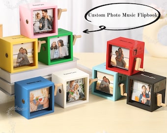 Custom Photo Flipbook Box: Animation Album with Light & Music,Personalized Hand Crank Photo Flipbook Machine,Anniversary Gifts for Couples