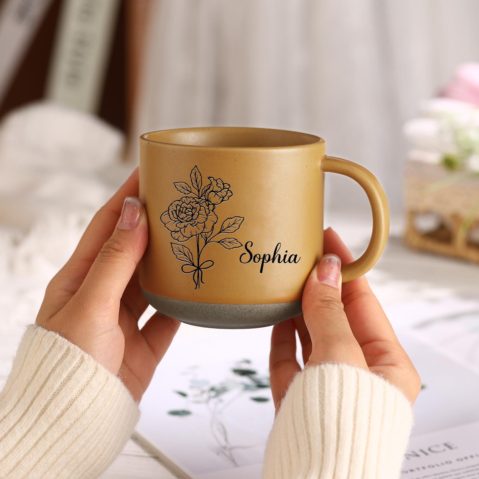 Personalized Large Ceramic Mug Family Gift,Custom Mug Birth Flower Mug,Coffee Mug,Gift for Her,Grandparents Gifts,Mother&#39;s Day Gifts Ideas