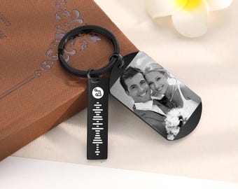 Personalized Song Keychain,Any Photo/Song,Photo & Music Gift,Engraved Keychain,Anniversary Gifts for Him,Gift For Husband,Father&#39;s Day Gifts