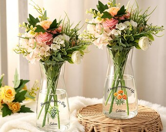 Grandma Gift,Personalized Mothers Day Gift Glass Flower Vase,Thank You Mom,Engagement Gifts,Gifts For Grandma Nana,Newlyweds
