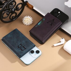Porte-cartes Magsafe, porte-cartes en cuir pour homme, support pour téléphone, porte-monnaie personnalisé, portefeuille fin, porte-cartes de crédit, cadeau pour lui/père/garçons d'honneur