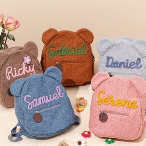 Sac à dos personnalisé en forme d'ours en peluche pour enfants, sac à dos personnalisé avec nom brodé, sac pour tout-petit, sac à dos à fourrure, cadeaux de rentrée scolaire, cadeau pour enfants