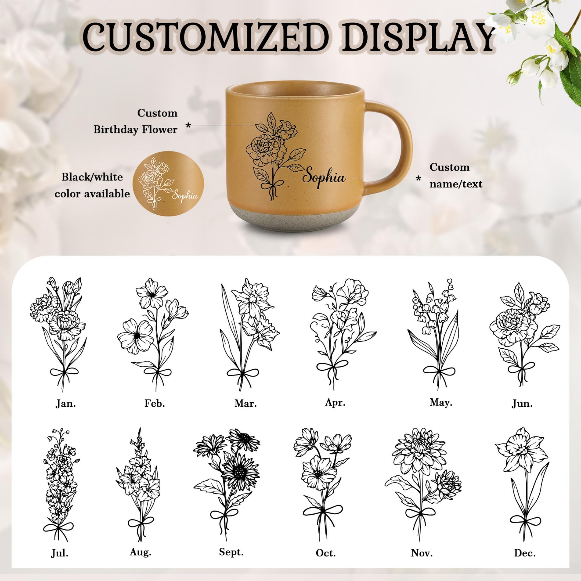 Personalized Large Ceramic Mug Family Gift,Custom Mug Birth Flower Mug,Coffee Mug,Gift for Her,Grandparents Gifts,Mother&#39;s Day Gifts Ideas
