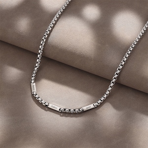 Gepersonaliseerde herenketting, met gegraveerde naamlink, roestvrijstalen rolo-ketting, cadeau voor hem, vader/echtgenoot/jongen, vaderdagcadeaus