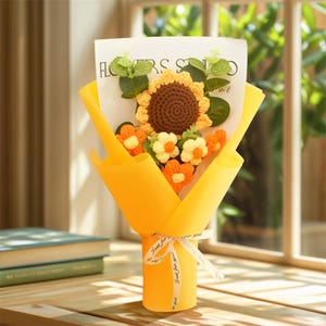 Crochet Flowers Bouquet,Handmade Crochet Roses/Sunflowers/Daisies,Artificial Bouquet,Gifts forAllergic to Flower,Mother&#39;s Day Gifts