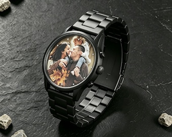 Personalized Photo Wrist Watches for Men, Engraved Men's Stainless Steel Watch,Men's Memorial Gift,Best Man Gift