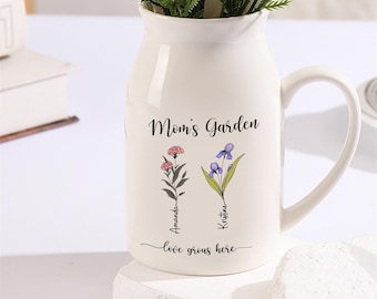 Personalized Grandma's Garden Vase,Custom Family Name Birth Flower Vase,Mother's Day Gift for Mom/Nana/Nanny,Grandparents Gift from Grandkid