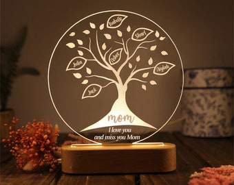 Custom 3-8 Names Family Tree Night Light,Personalized Tree of Life Table Lamp,Plaque with Family Tree, Gift for Mom,Mother&#39;s Day Gifts