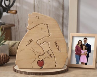 Personalized Wooden Bear Family Puzzle,Hugging Bear Family Name Puzzle,Baby Puzzle,Home Decor,Gift for Mum,Gift for Dad,Anniversary Gifts
