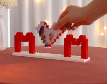 Personalized, Heart shaped photo block made of LEGO® bricks, ornament, red, building blocks, puzzle, gifts, mom, birthday, Mother&#39;s Day