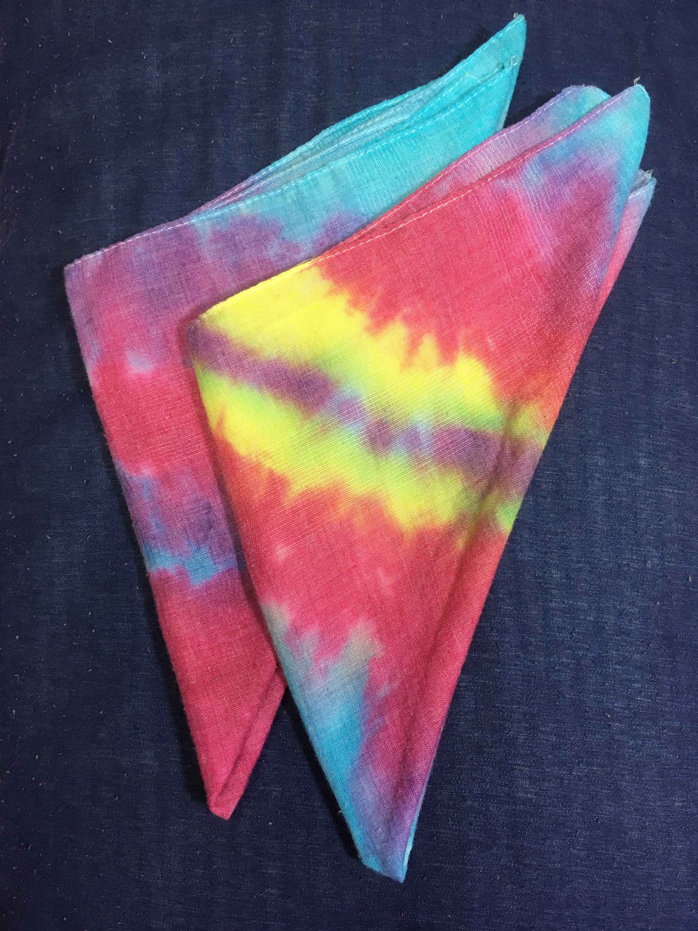 Pair of Tie Dye up Cycled Handkerchiefs Snowflake and Bullseye Etsy