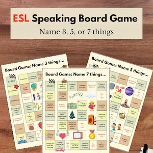 Juego de conversación con vocabulario ESL A1-C2 / Nombra 3, 5 y 7 cosas / Juego de mesa / Aprendizaje de ESL