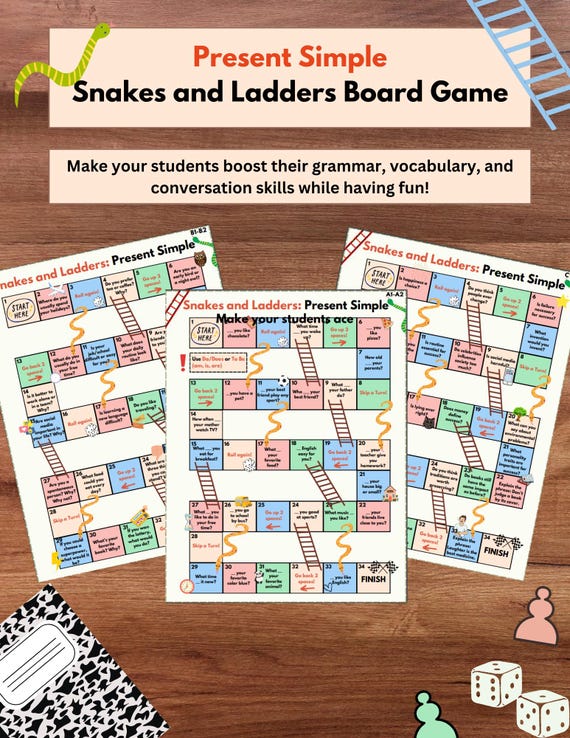 ESL Board Game A1-C2 | Present Simple | Snakes and Ladders | ESL Speaking