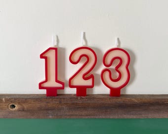 Number Birthday Candles - Retro Red Outline, Beeswax, Birthday Party, Cake Candle, Number Candle, Cake Topper, First Birthday