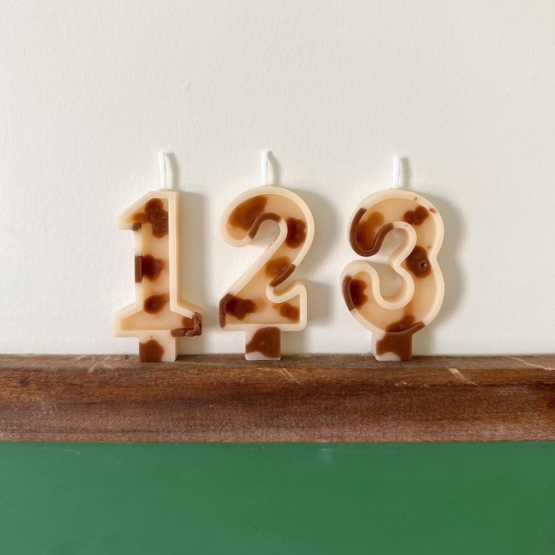 Rustic Candle Numbers Number Birthday Candles - Tan & White Cow Print, Beeswax, Birthday ...