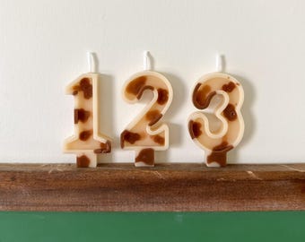 Number Birthday Candles - Tan & White Cow Print, Beeswax, Birthday Party, Cake Number Candle, First Birthday, Western, Cowboy, Cowgirl