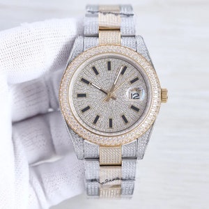 VVS1 White Moissanite Diamond Watch, Moissanite Unique watch, Full Bust Down Watch, 41MM Automatic Watch, Watch For Adults, Stainless Steel