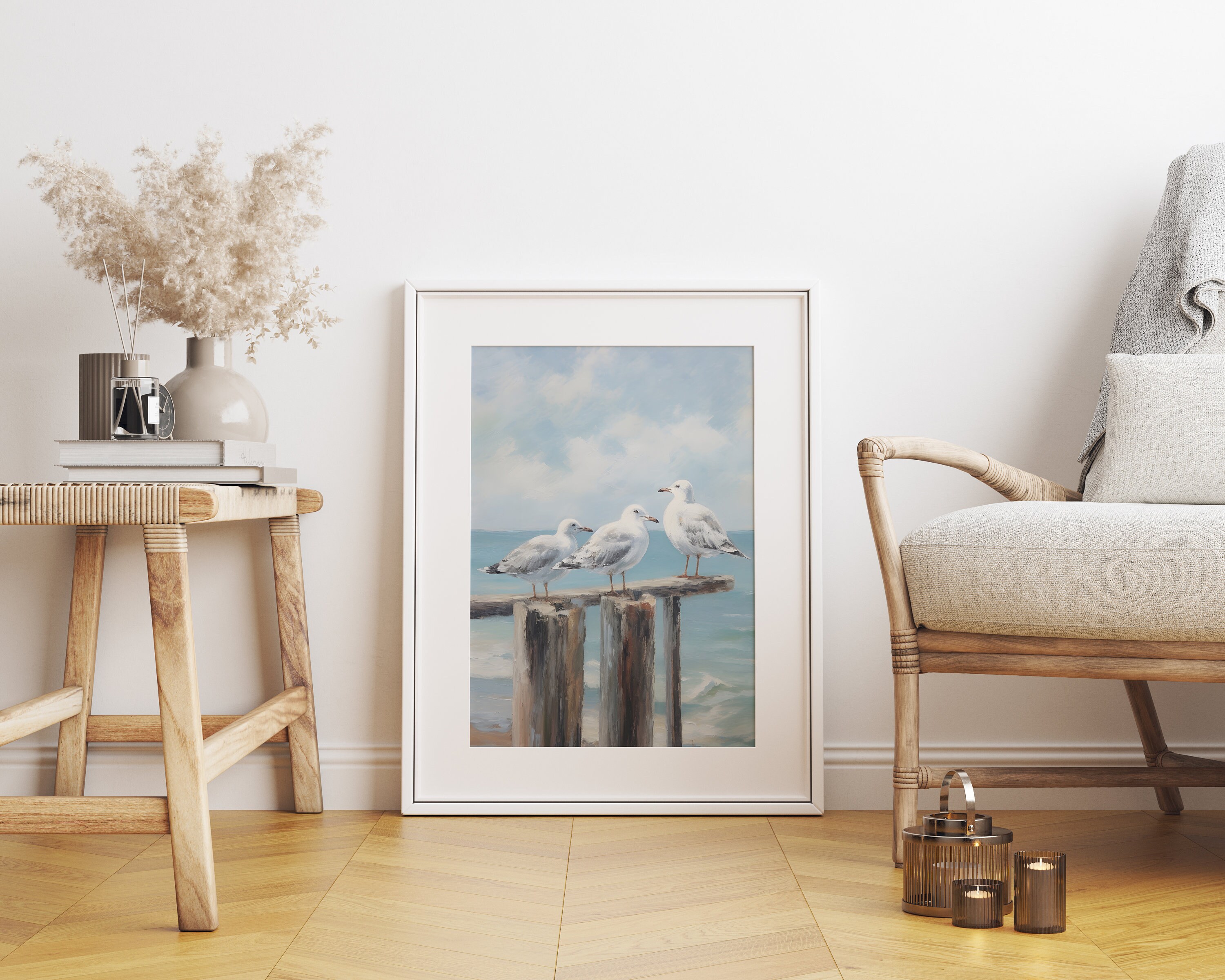 Summer Sea Birds Oil Painting Wall Art, Ocean Vintage Seagulls Coastal ...